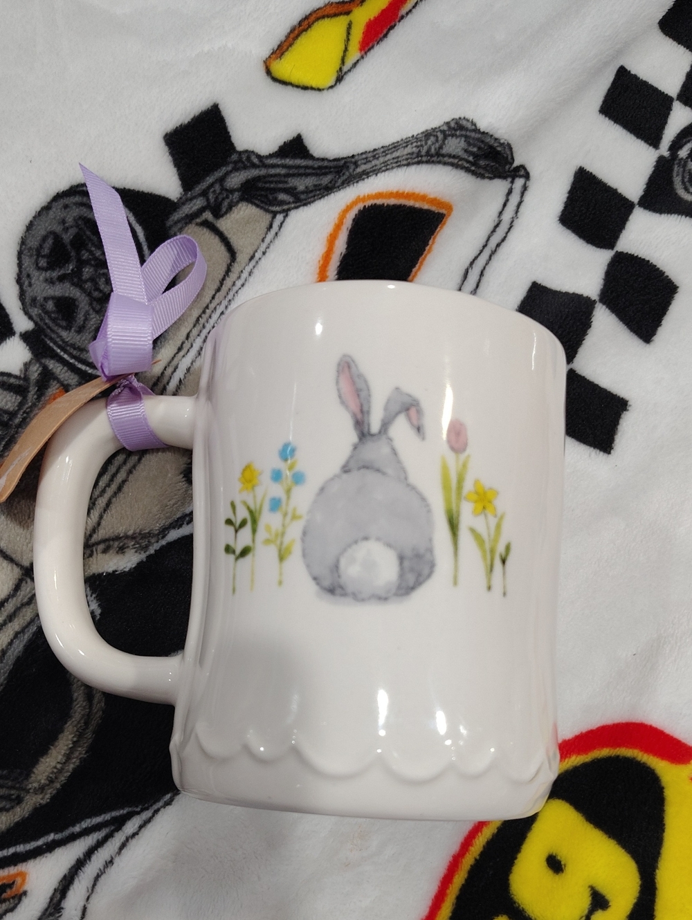 Rae Dunn White Bunny Floral Ceramic Mug - Brand: